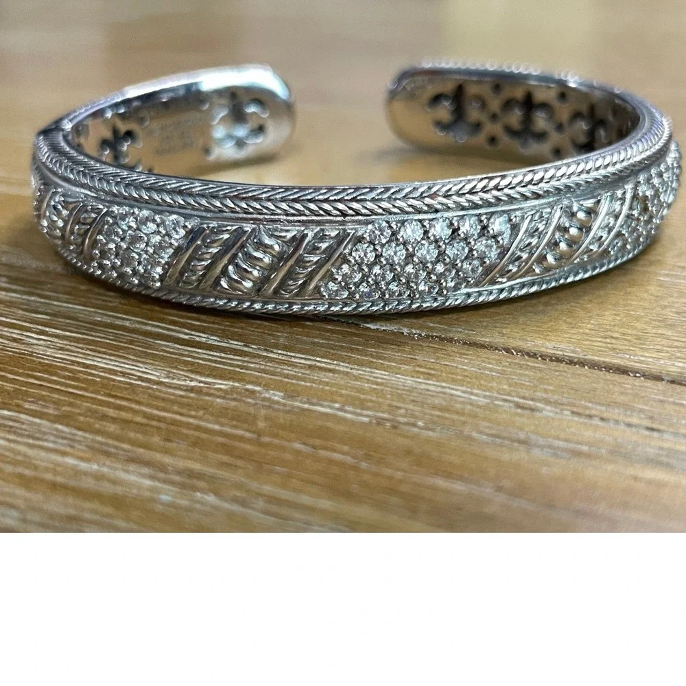 Judith Ripka Sterling Silver Women Cuff Bracelet CZ Hinge